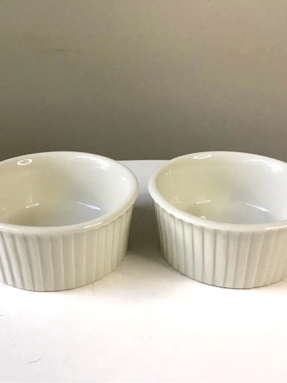 2 Vintage Hall Ramekin Custard Cups 845 Ribbed Creamy White Restaurant Ware